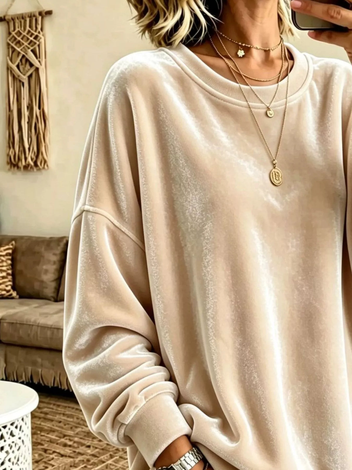 Full Size Solid Color Crew Neck Sweatshirt Plus Size