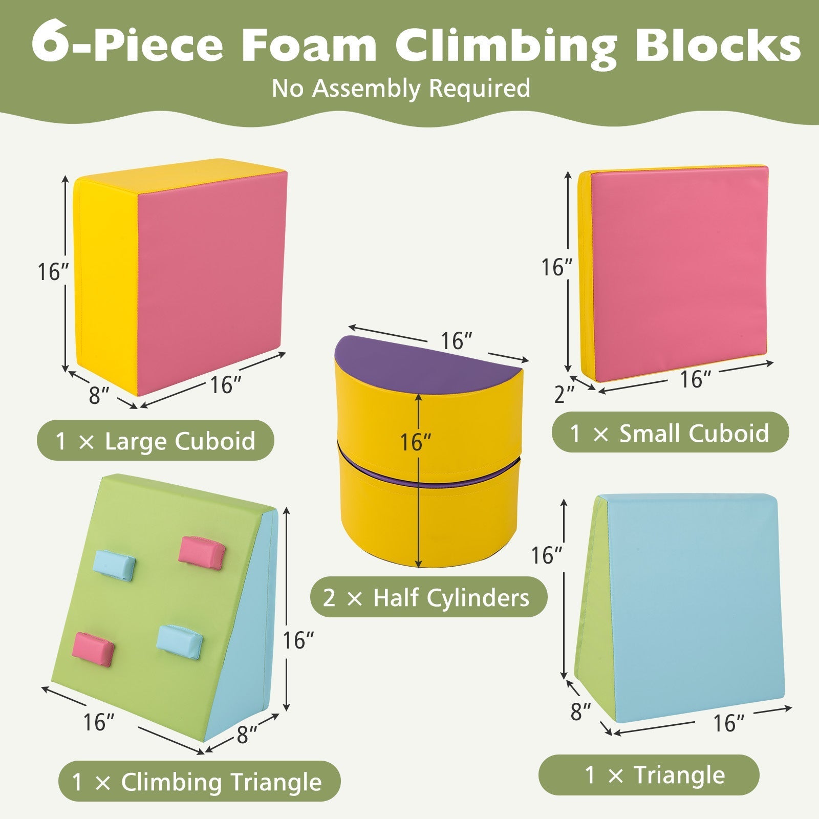 6-Piece Soft Play Set for Toddlers with Climbing Triangle and Ramp-Blue