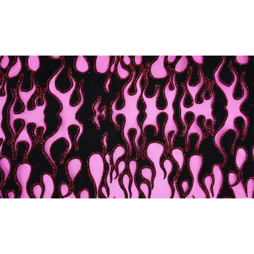 Fiery Glittered Flocked Stretch Mesh Fabric | Blue Moon Fabrics