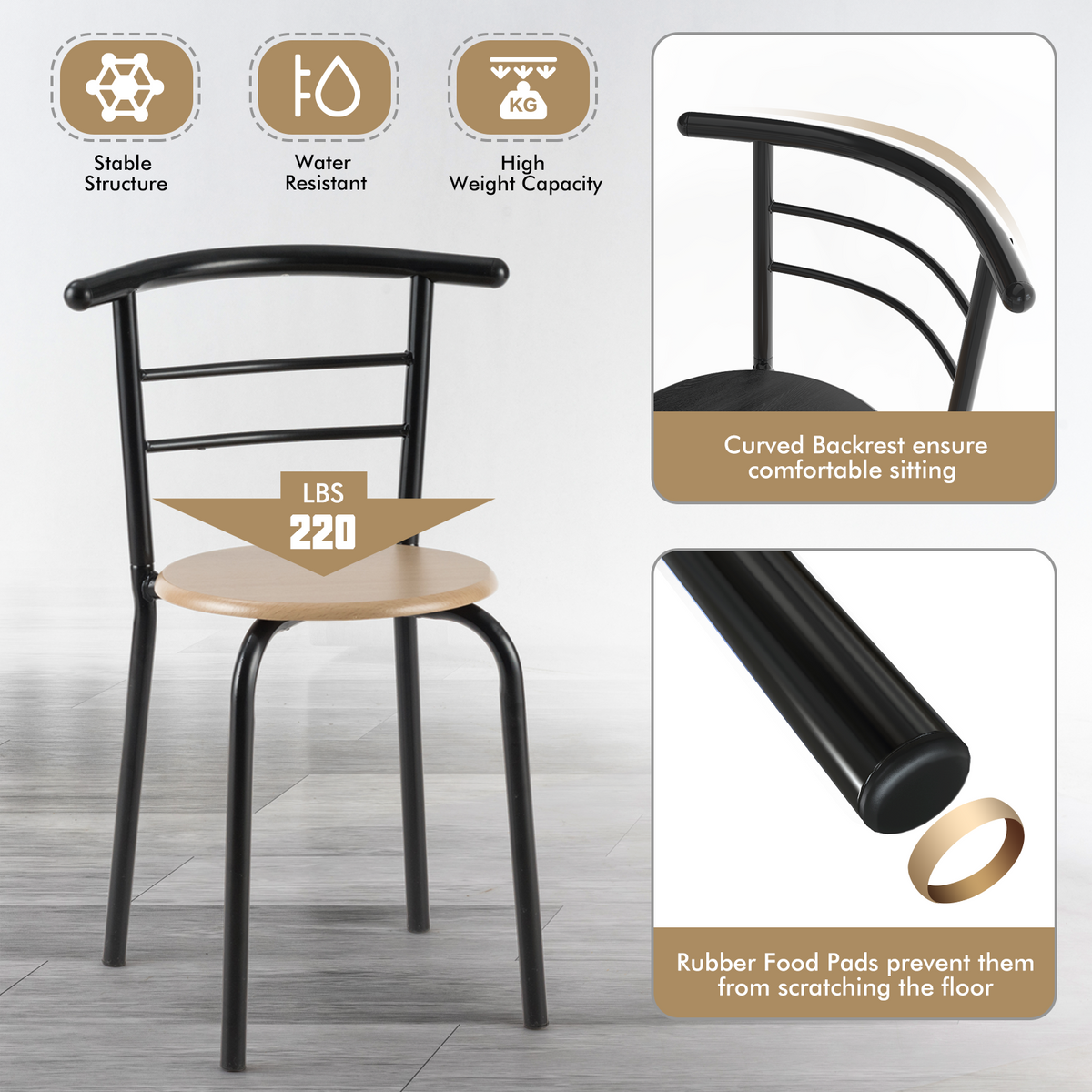 3 pcs Home Kitchen Bistro Pub Dining Table 2 Chairs Set