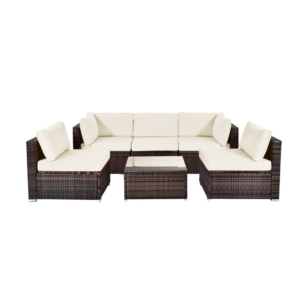 6 Pieces Patio Rattan Furniture Set with Cushions