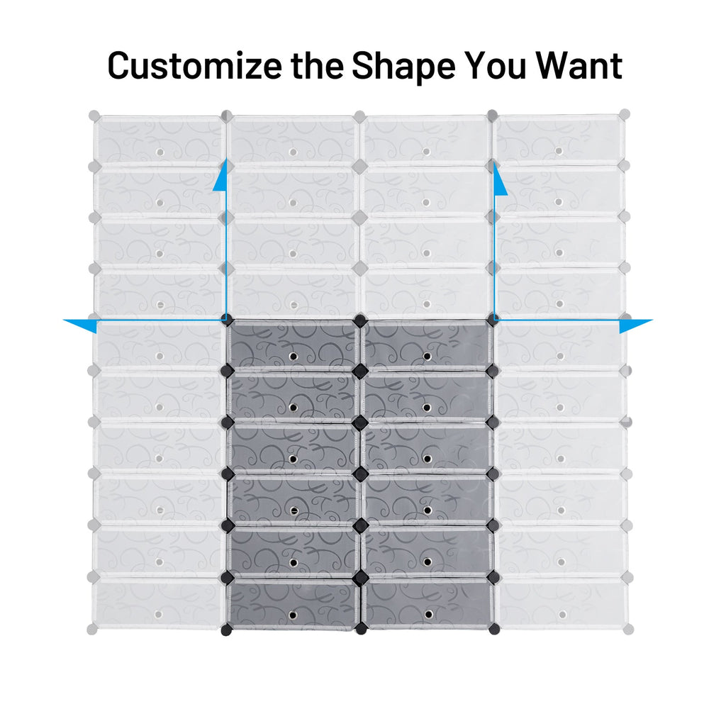 12-Cube DIY Portable Plastic Shoe Rack with Transparent Doors