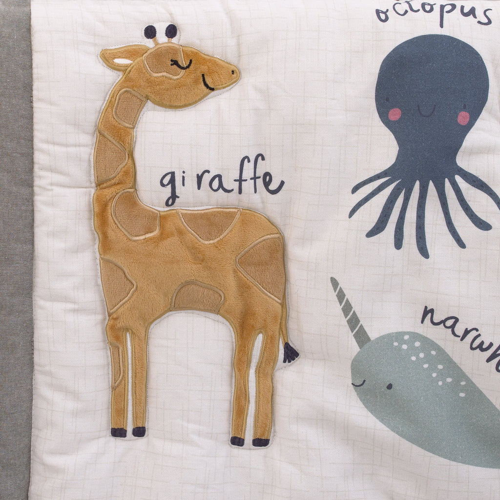 Zoo Animals White and Gray 4 Pc Crib Bedding Set