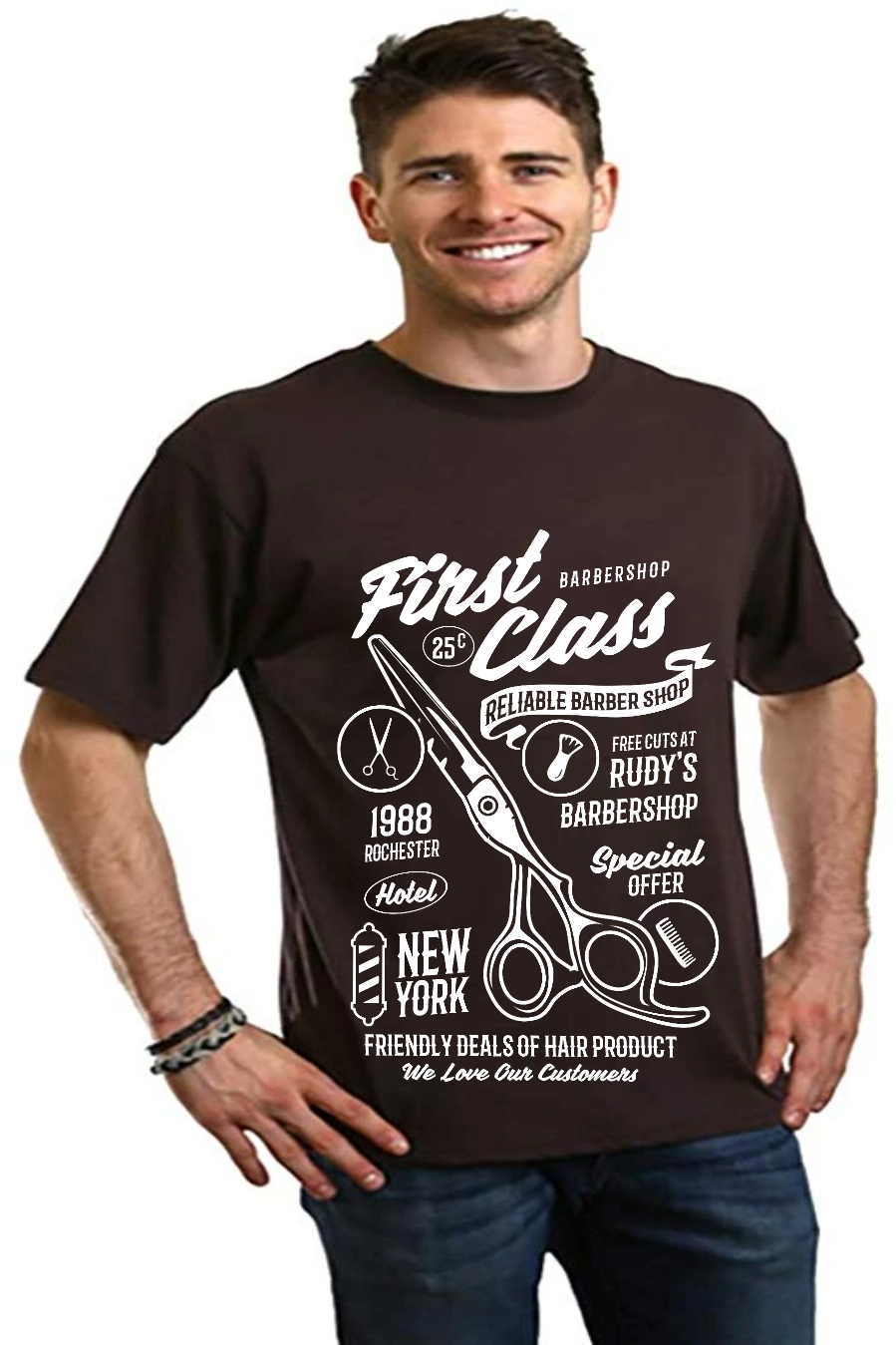 First Class Barber Men's Bamboo Viscose/Organic Cotton Short Sleeve Graphic T-Shirt
