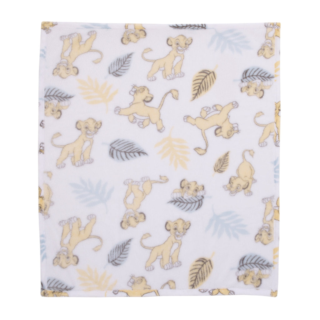 Disney Lion King Super Soft White, Yellow, Green Simba Leaves French Fiber Baby Blanket