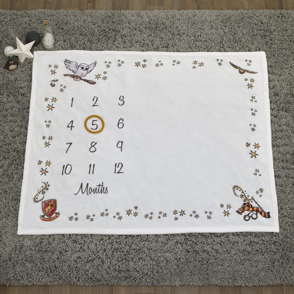 Warner Bros  Harry Potter Magical Moments White and Gold Milestone Baby Blanket