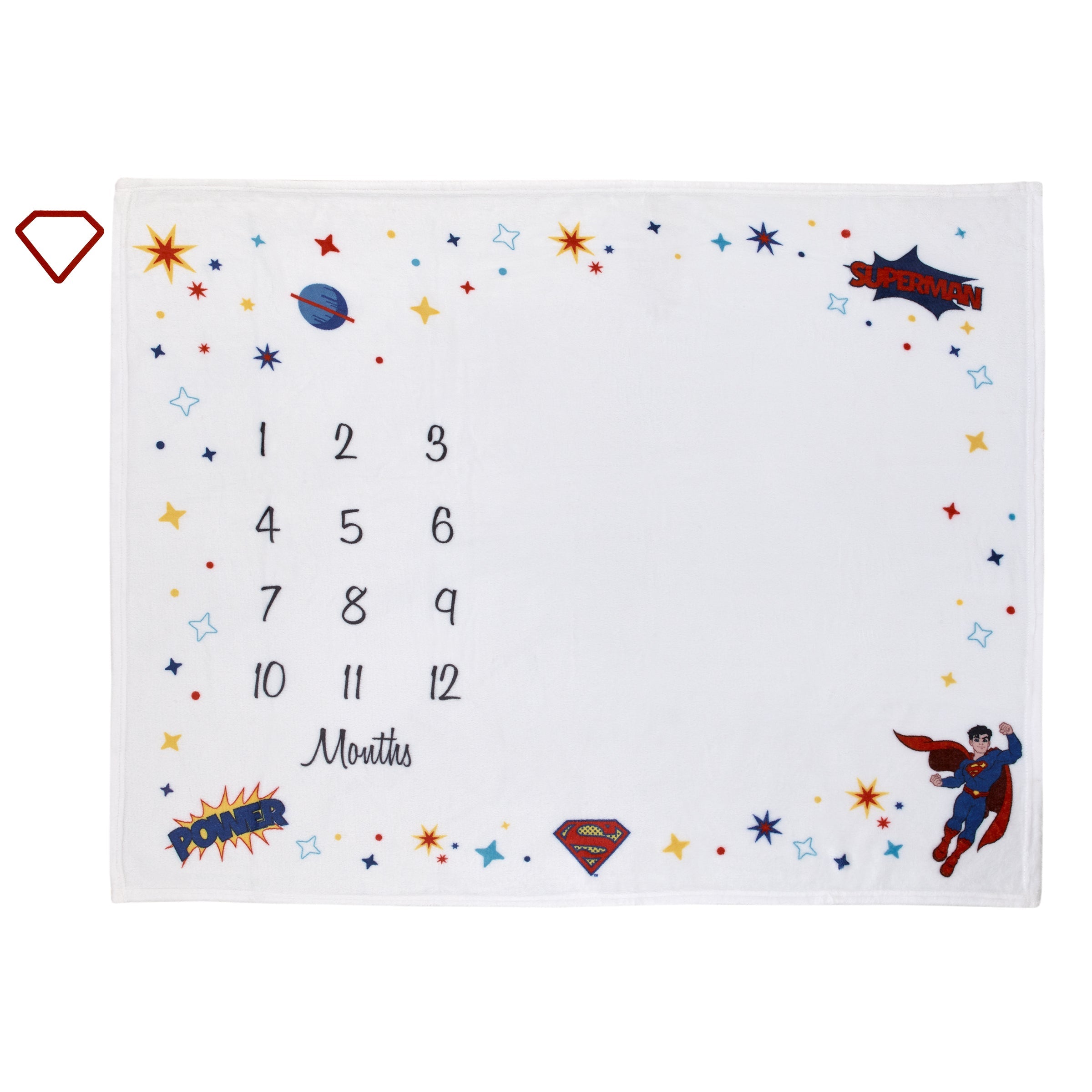 Superman White and Red Power, Icon, and Stars Milestone Baby Blanket