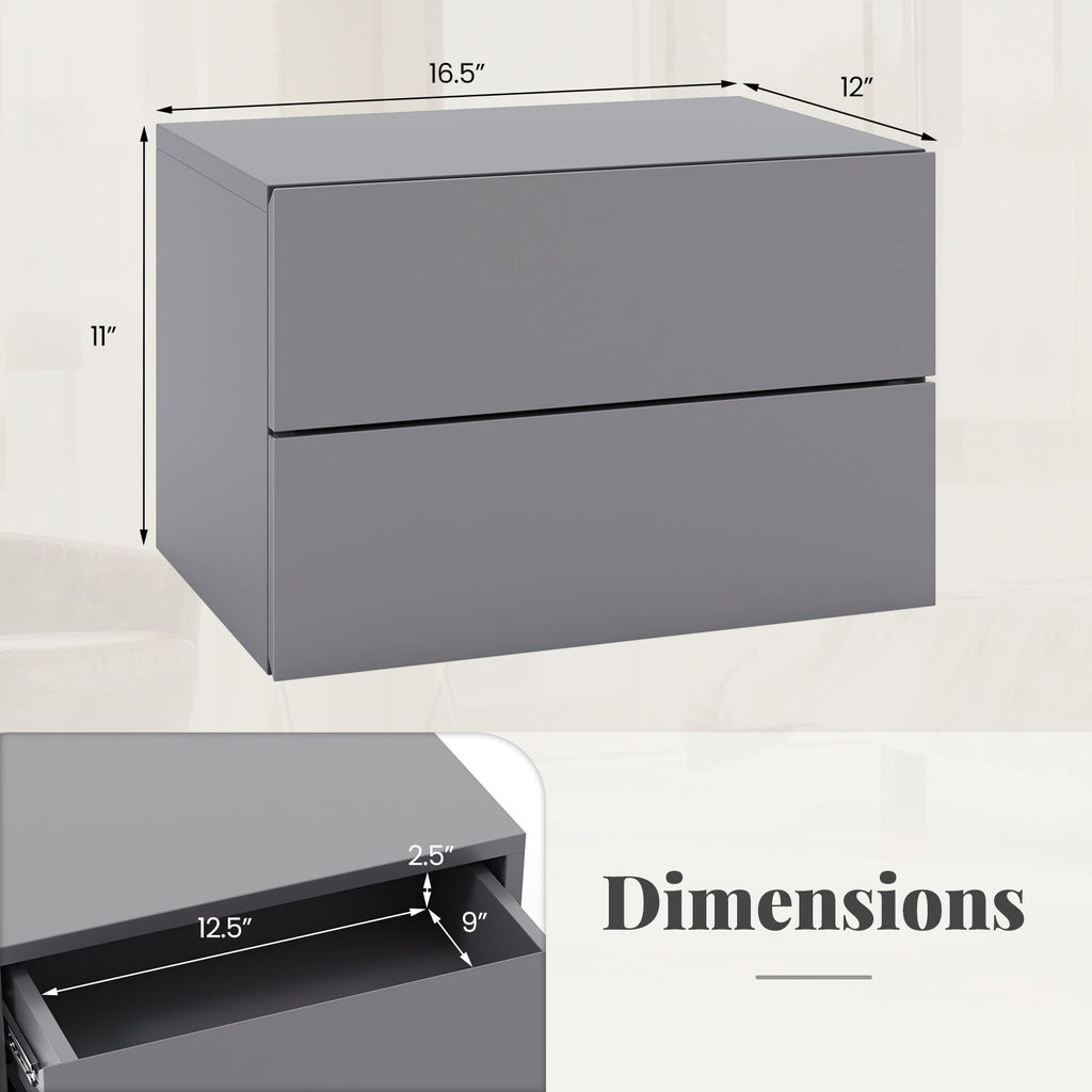 Floating Nightstand with Drawers and Storage Shelf
