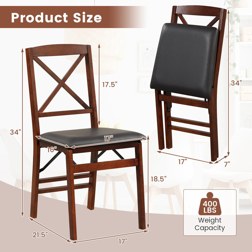 Set of 2 Folding Dining Chairs with 400 LBS Capacity-Brown