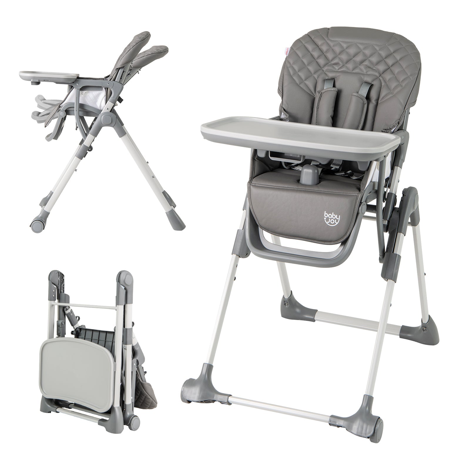 Foldable High Chair with Footrest and Detachable Tray