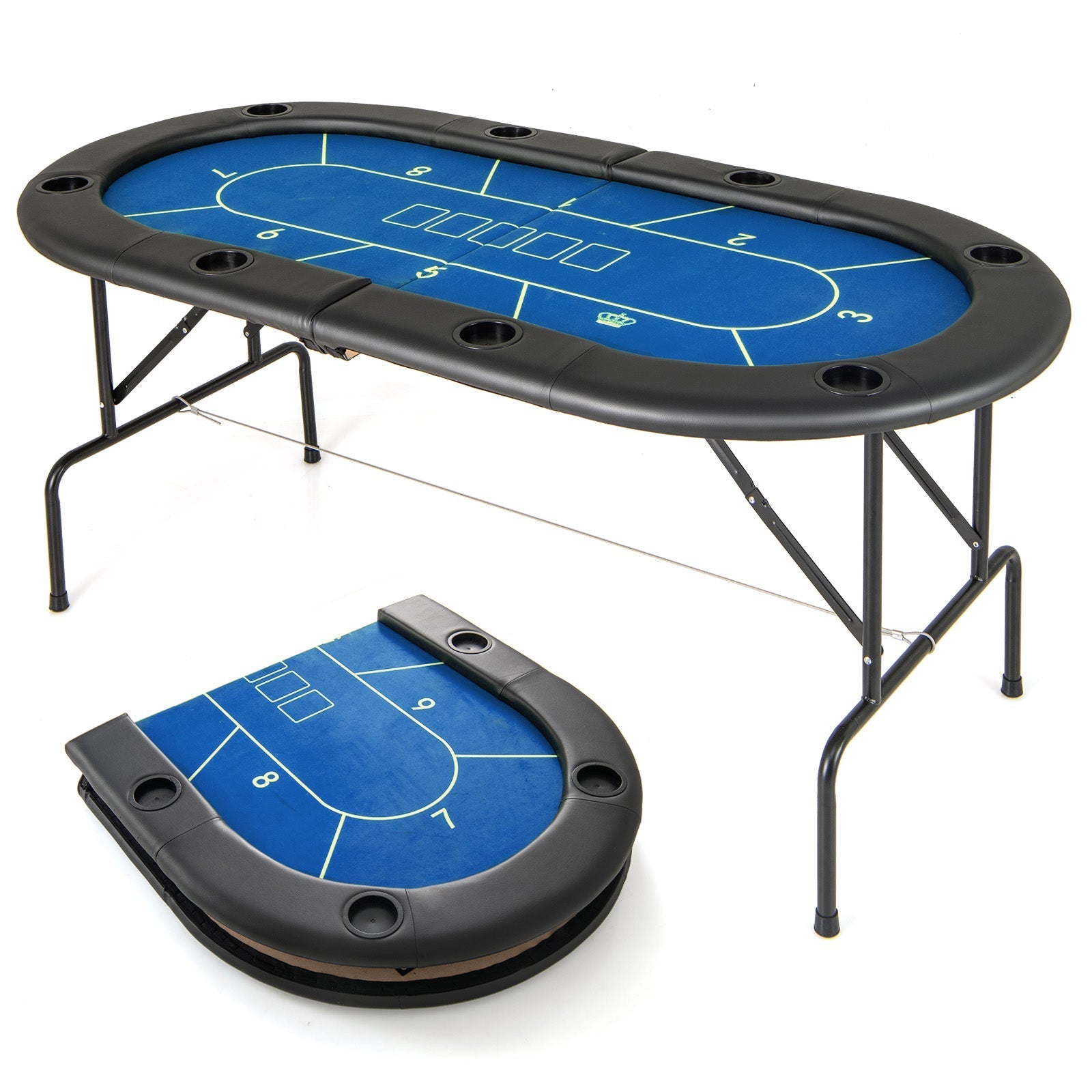 72 x 36 x 30.5 Inch Foldable Poker Table with 8 Cup Holders