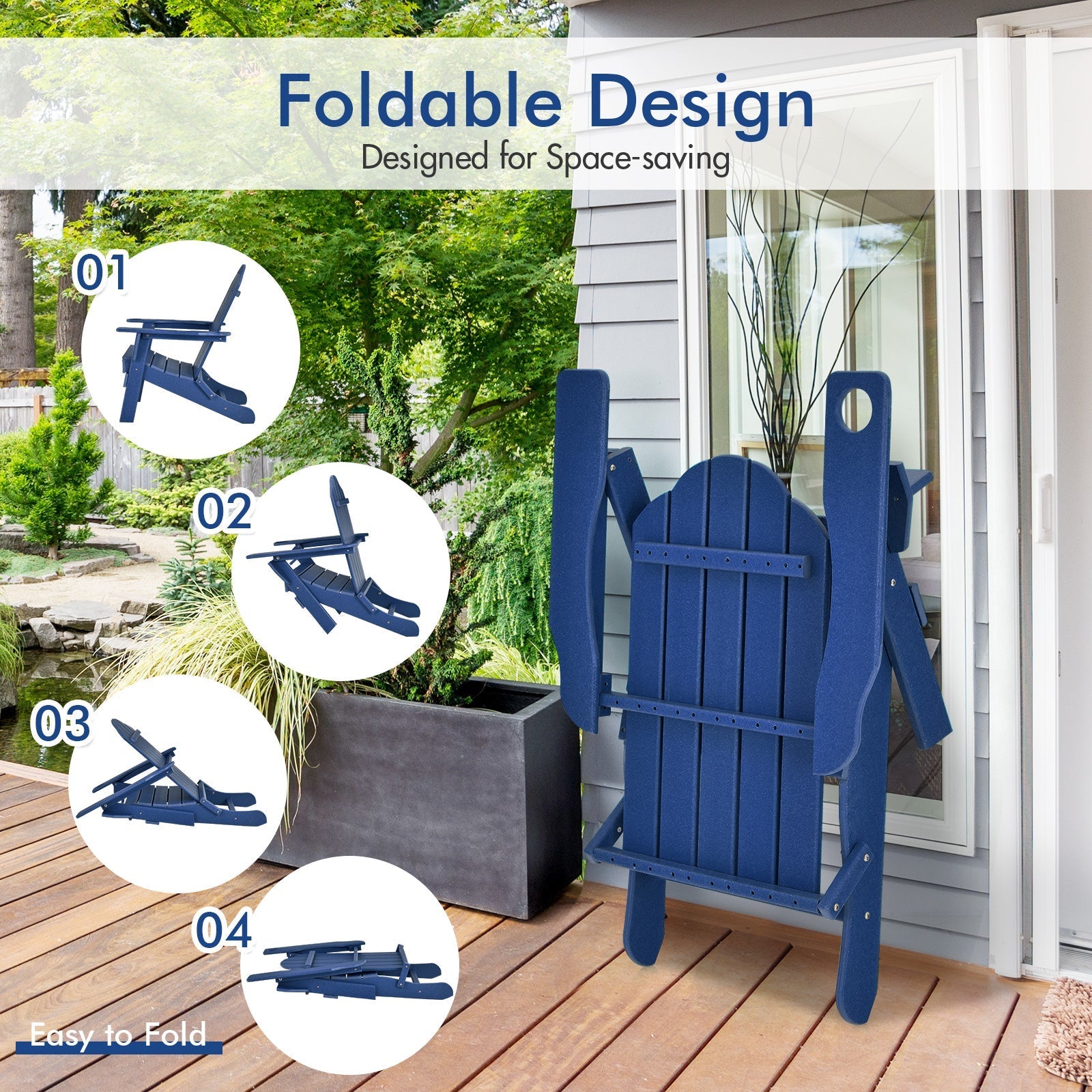 Foldable Weather Resistant Patio Chair with Built-in Cup Holder
