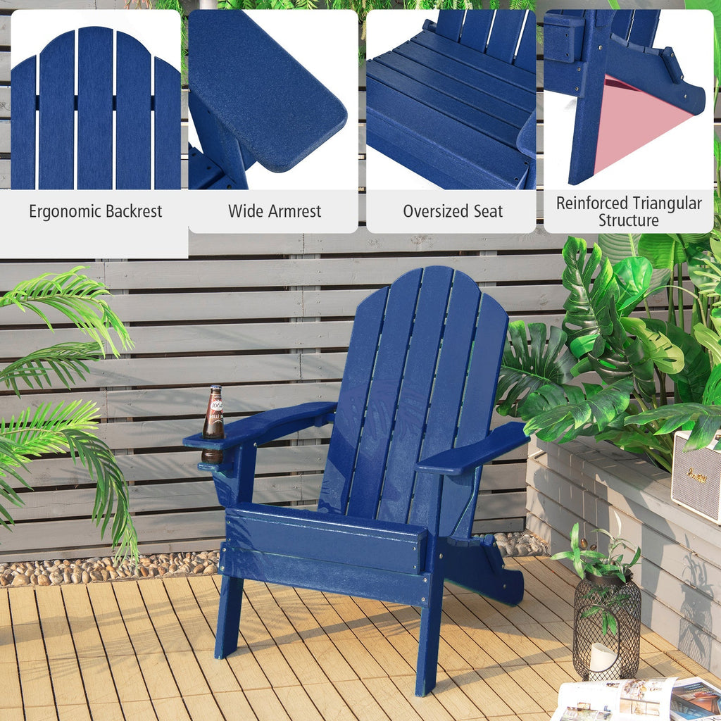 Foldable Weather Resistant Patio Chair with Built-in Cup Holder