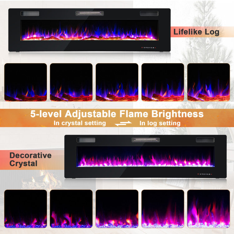 68" Ultra-Thin Recessed Electric Fireplace