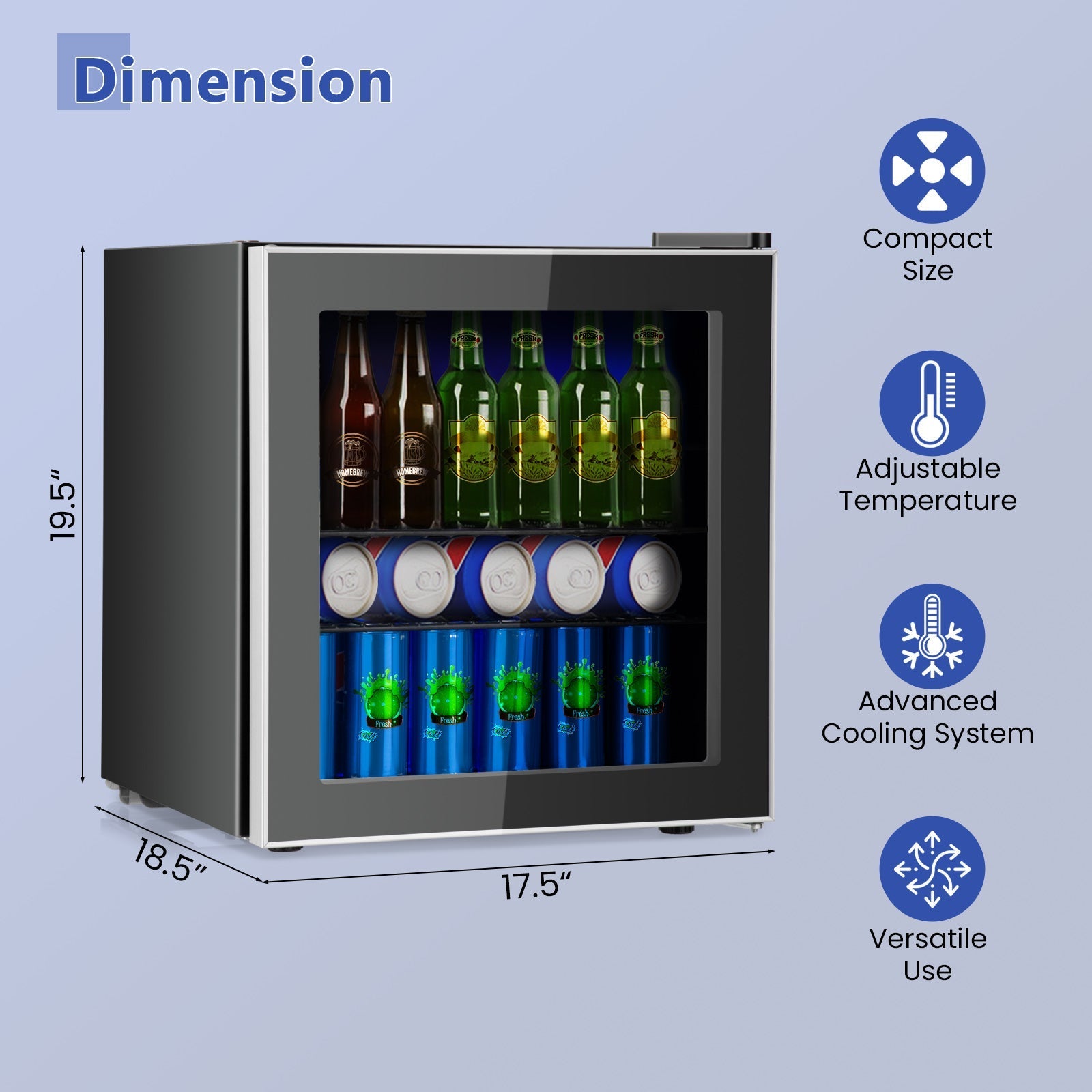 60 Can Beverage Mini  Refrigerator with Glass Door