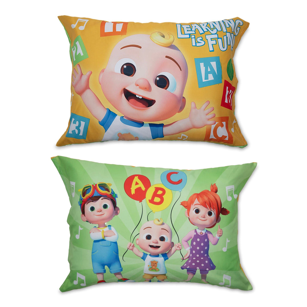 CoComelon Learning Is Fun 4 Piece Toddler Bed Set - Includes Comforter, Fitted Bottom Sheet, Flat Top Sheet, Reversible Pillowcase