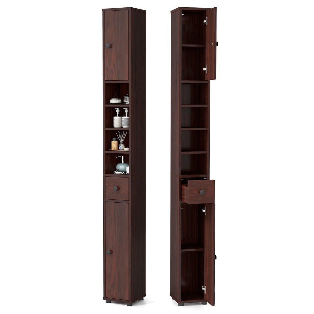 Freestanding Slim Bathroom Cabinet with Drawer and Adjustable Shelves