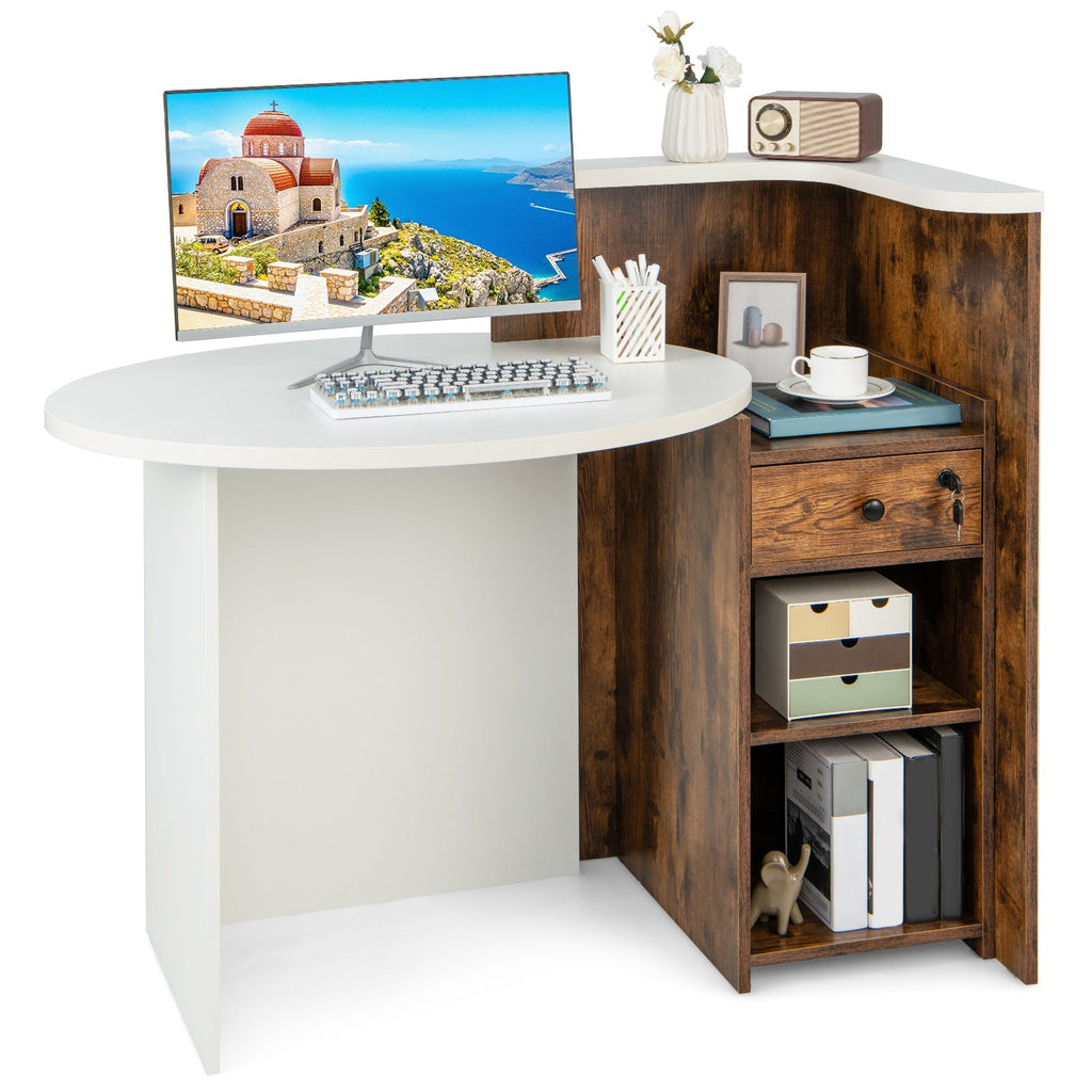 Front Reception Office Desk with Open Shelf and Drawer