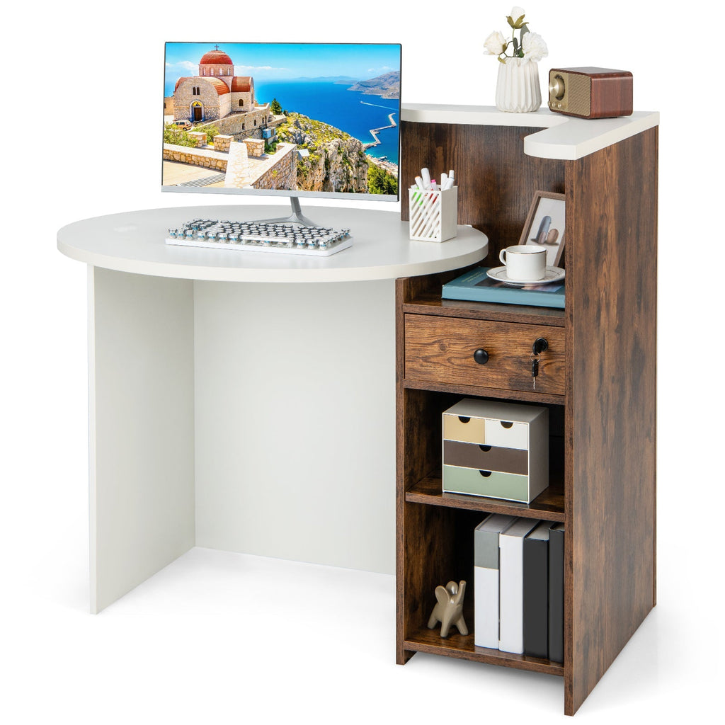 Front Reception Office Desk with Open Shelf and Drawer