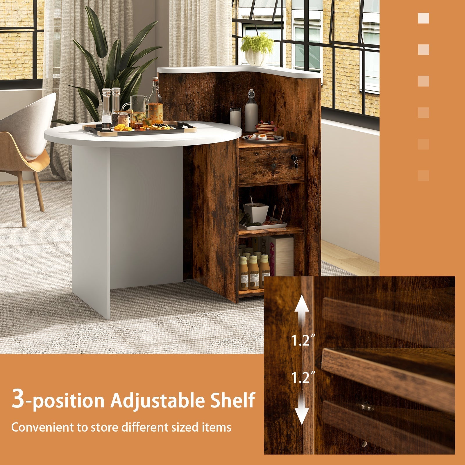 Front Reception Office Desk with Open Shelf and Drawer