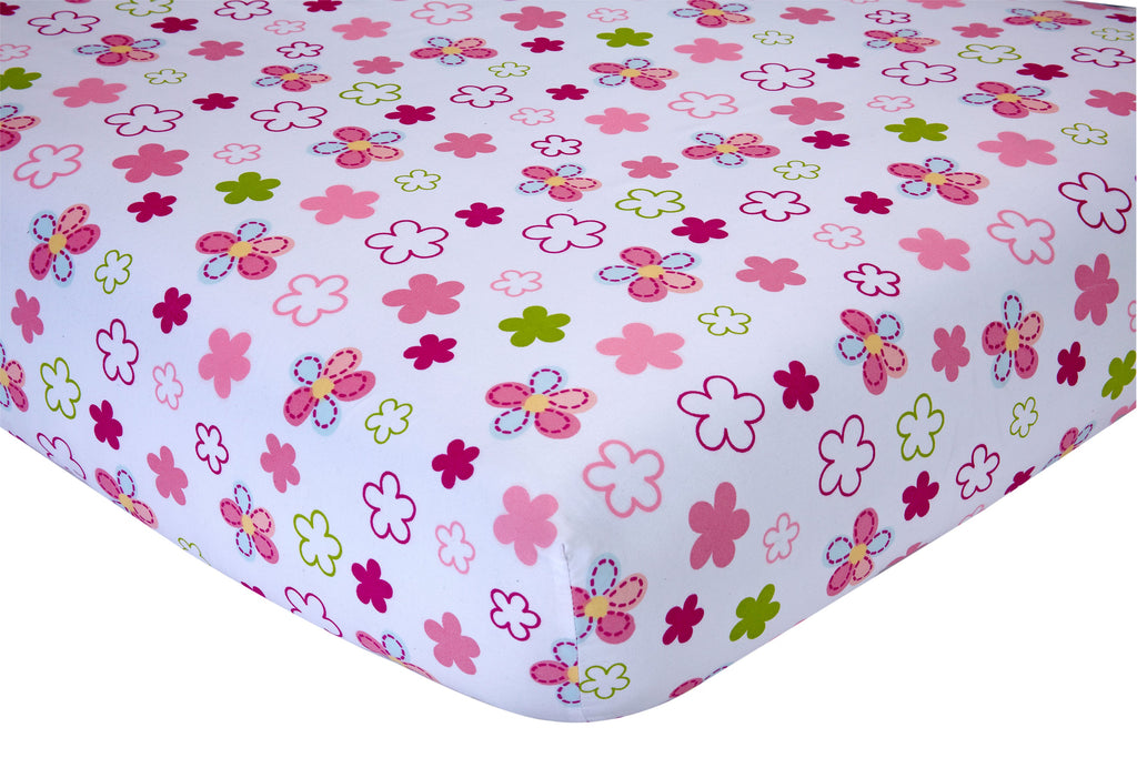 Everything Kids Hoot Hoot Pink, Aqua, Green and White 4 Piece Toddler Bed Set - Comforter, Fitted Bottom Sheet, Flat Top Sheet, Reversible Pillowcase