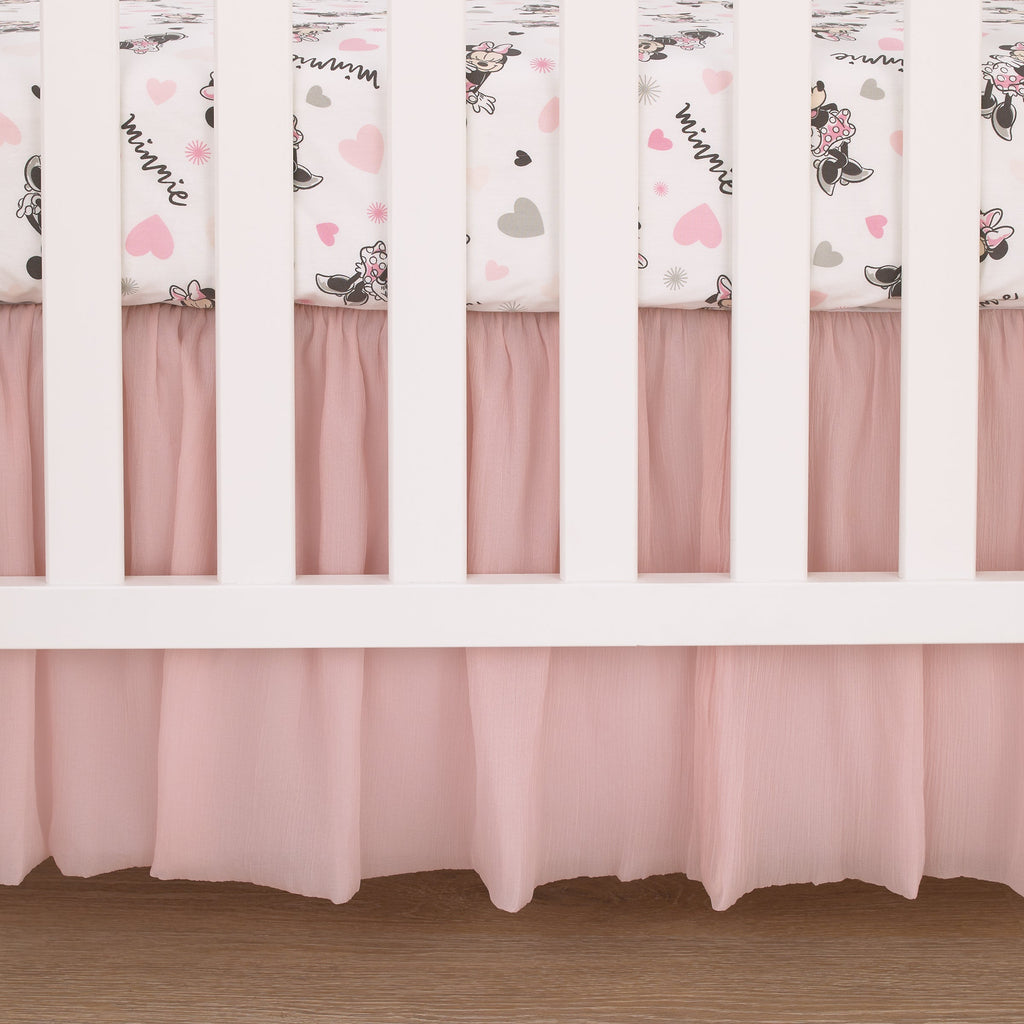 Disney Minnie Mouse My Happy Place Pink, Black, Gray, and White 100% Cotton Nursery Fitted Crib Sheet