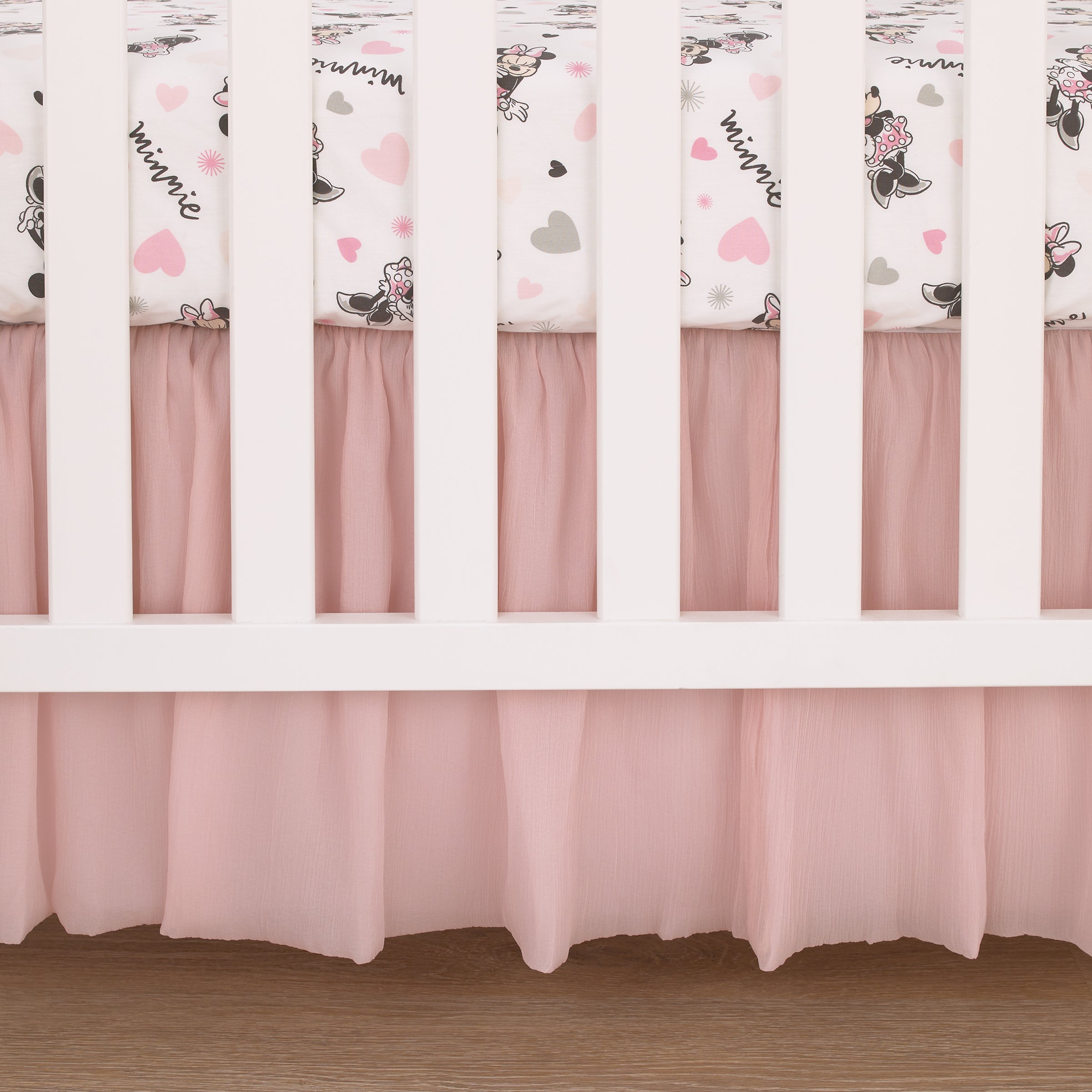 Disney Minnie Mouse My Happy Place Pink, Black, Gray, and White 100% Cotton Nursery Fitted Crib Sheet