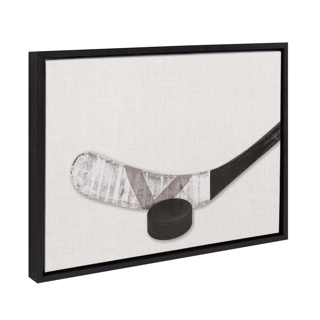 Sylvie Horizontal Hockey Stick And Puck Portrait Framed Canvas, Black 18x24
