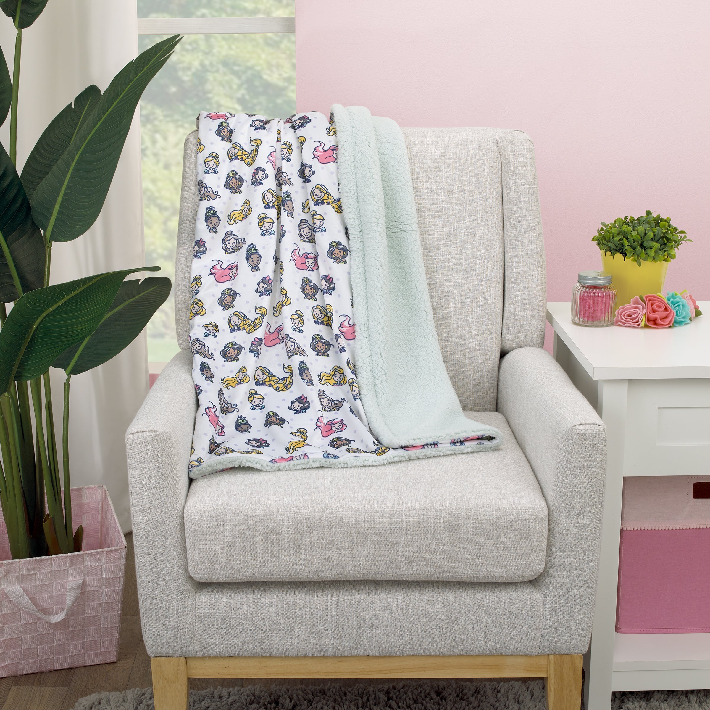 Princess White, Pink, Yellow, and Lavender Dot Super Soft Baby Blanket with Sherpa Back