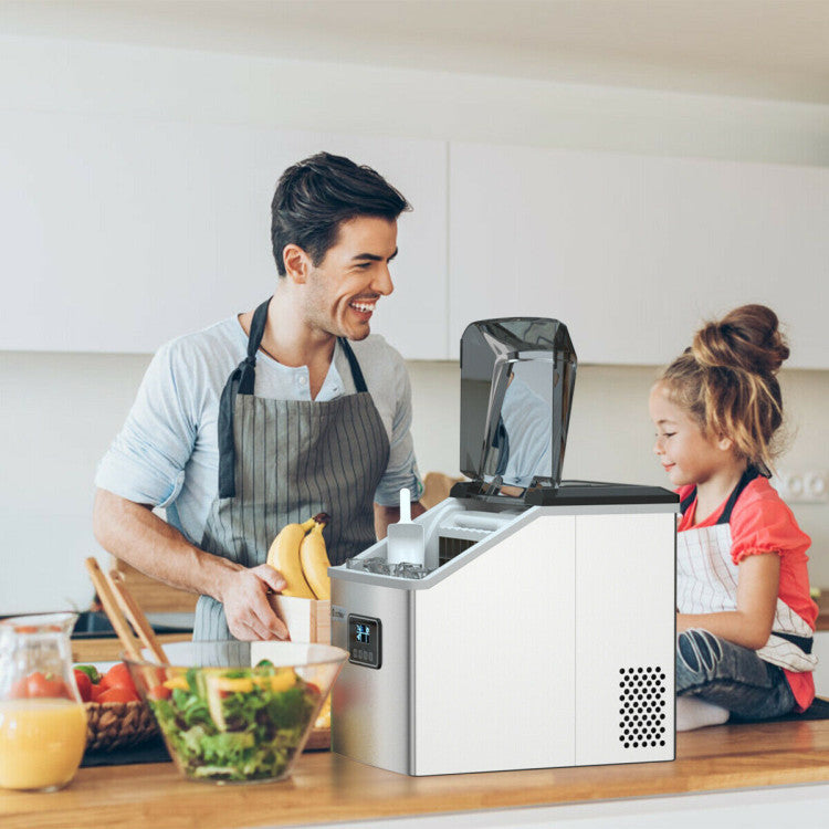 48lbs Stainless Ice Maker with LCD & Self-Cleaning