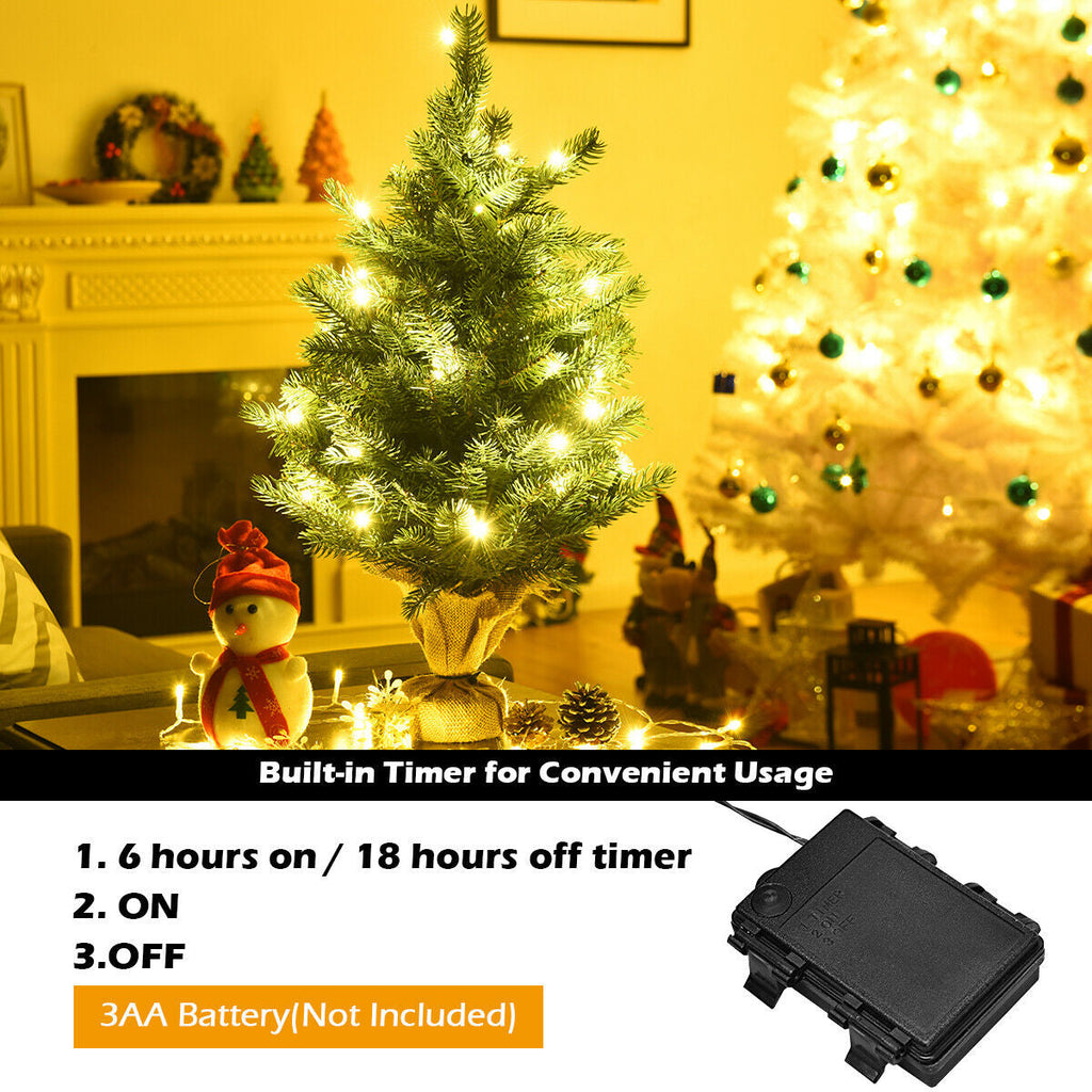24 Inch Tabletop Fir Artificial Christmas Tree with LED Lights