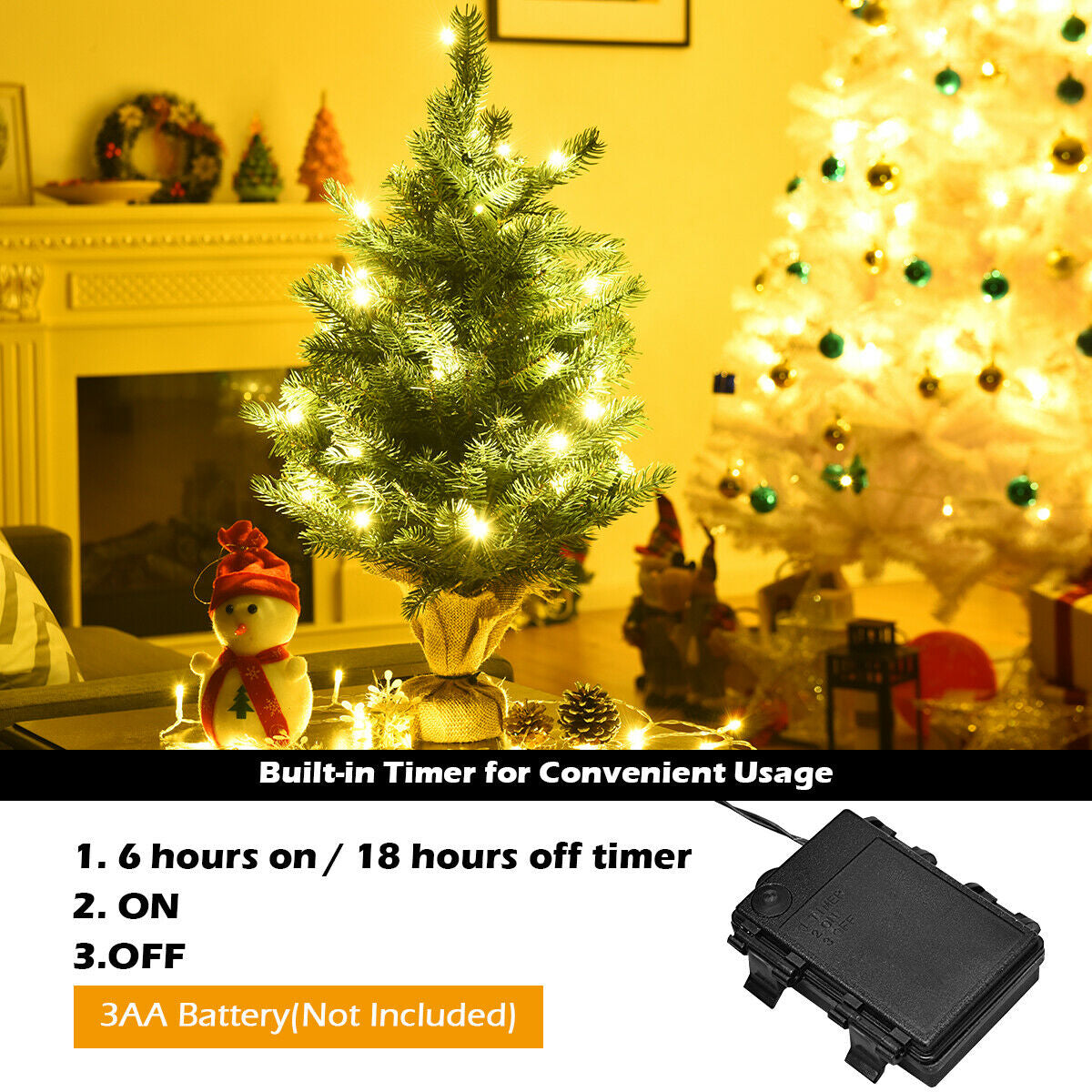24 Inch Tabletop Fir Artificial Christmas Tree with LED Lights