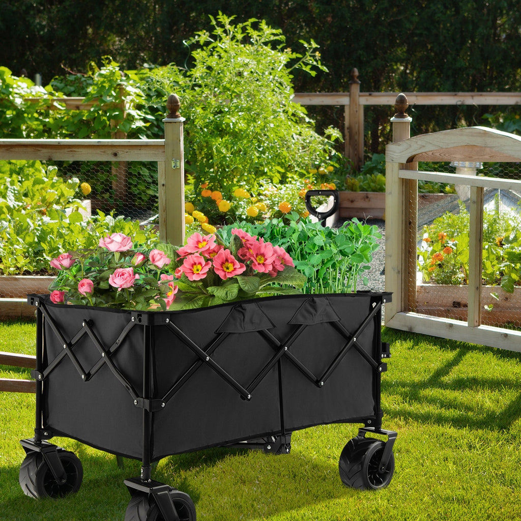 Folding Utility Garden Cart with Wide Wheels and Adjustable Handle