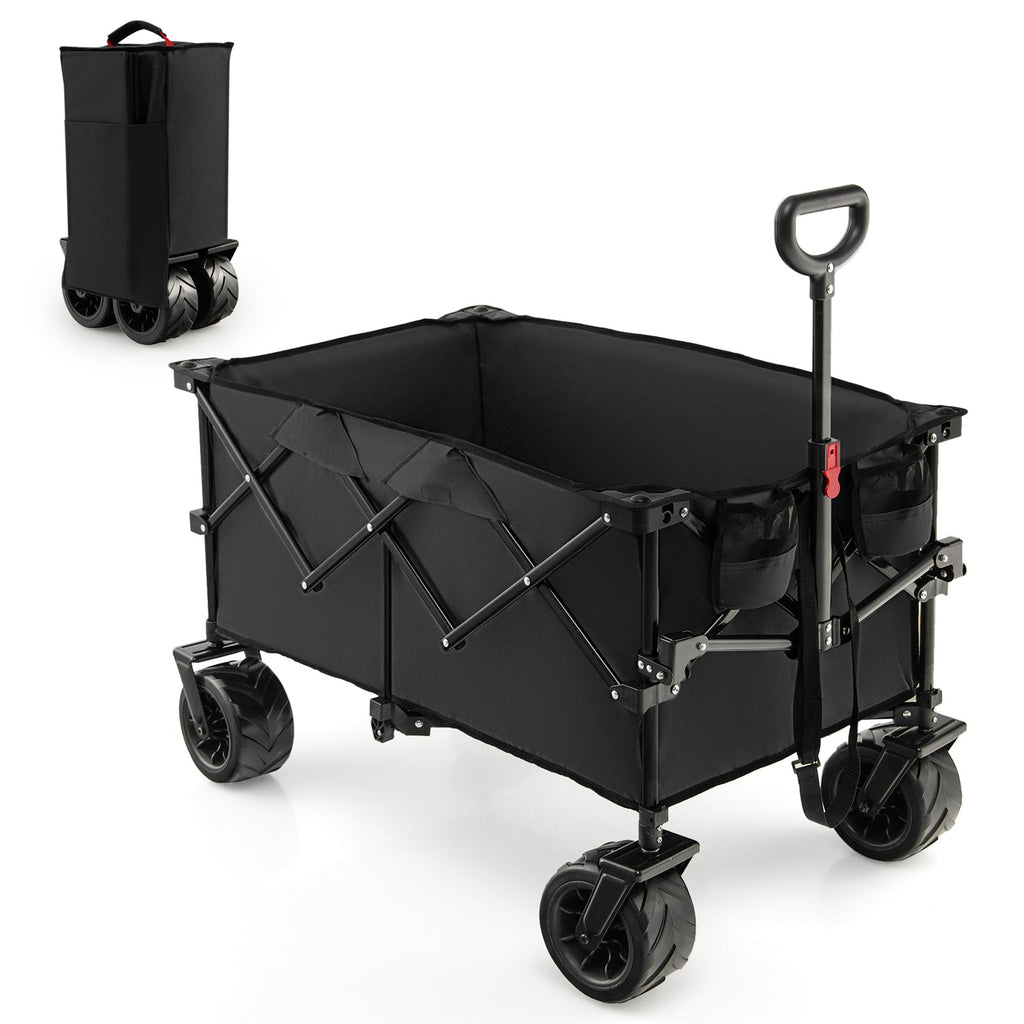 Folding Utility Garden Cart with Wide Wheels and Adjustable Handle