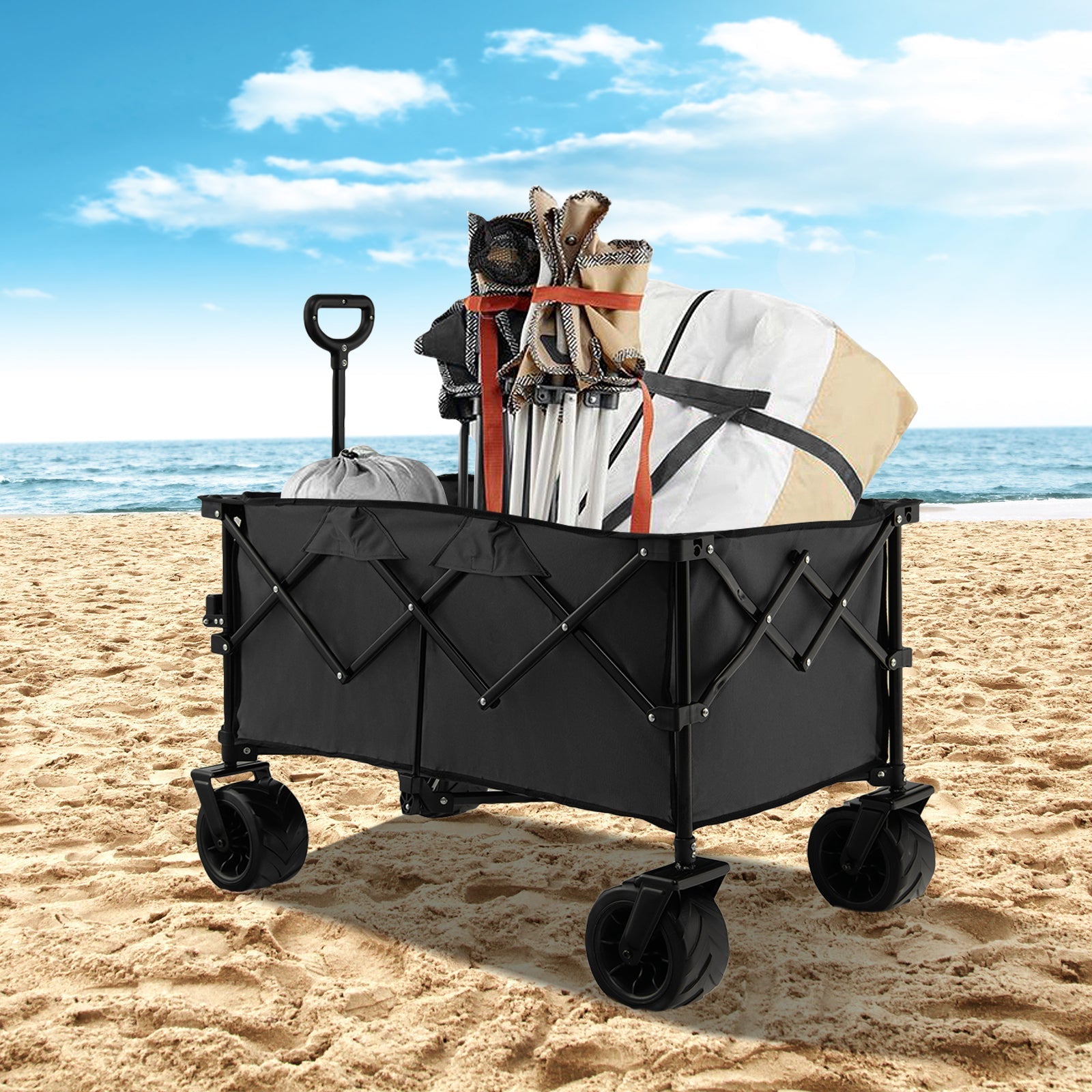 Folding Utility Garden Cart with Wide Wheels and Adjustable Handle