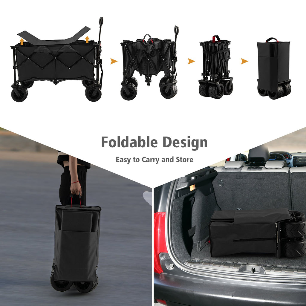 Folding Utility Garden Cart with Wide Wheels and Adjustable Handle