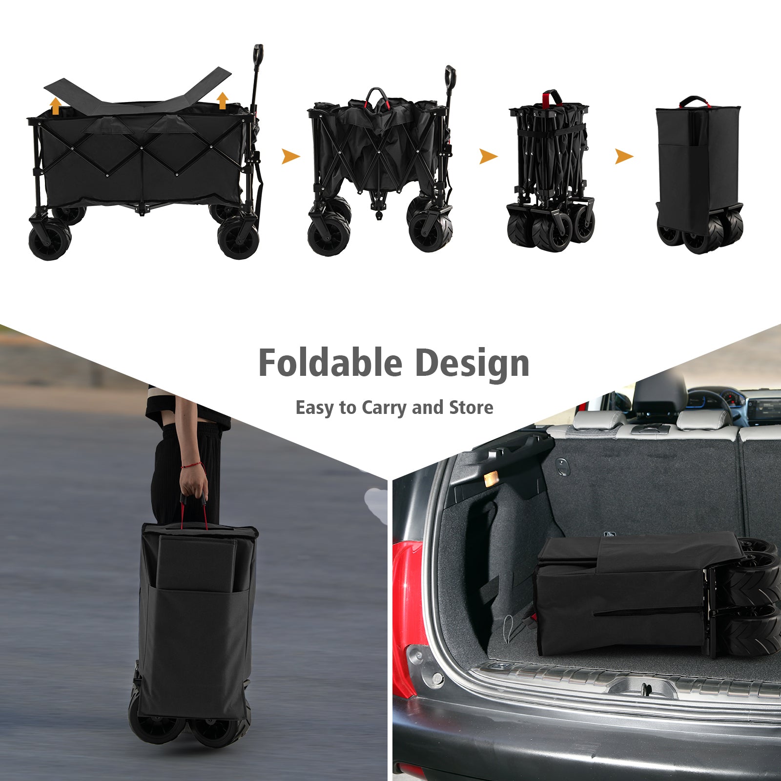 Folding Utility Garden Cart with Wide Wheels and Adjustable Handle