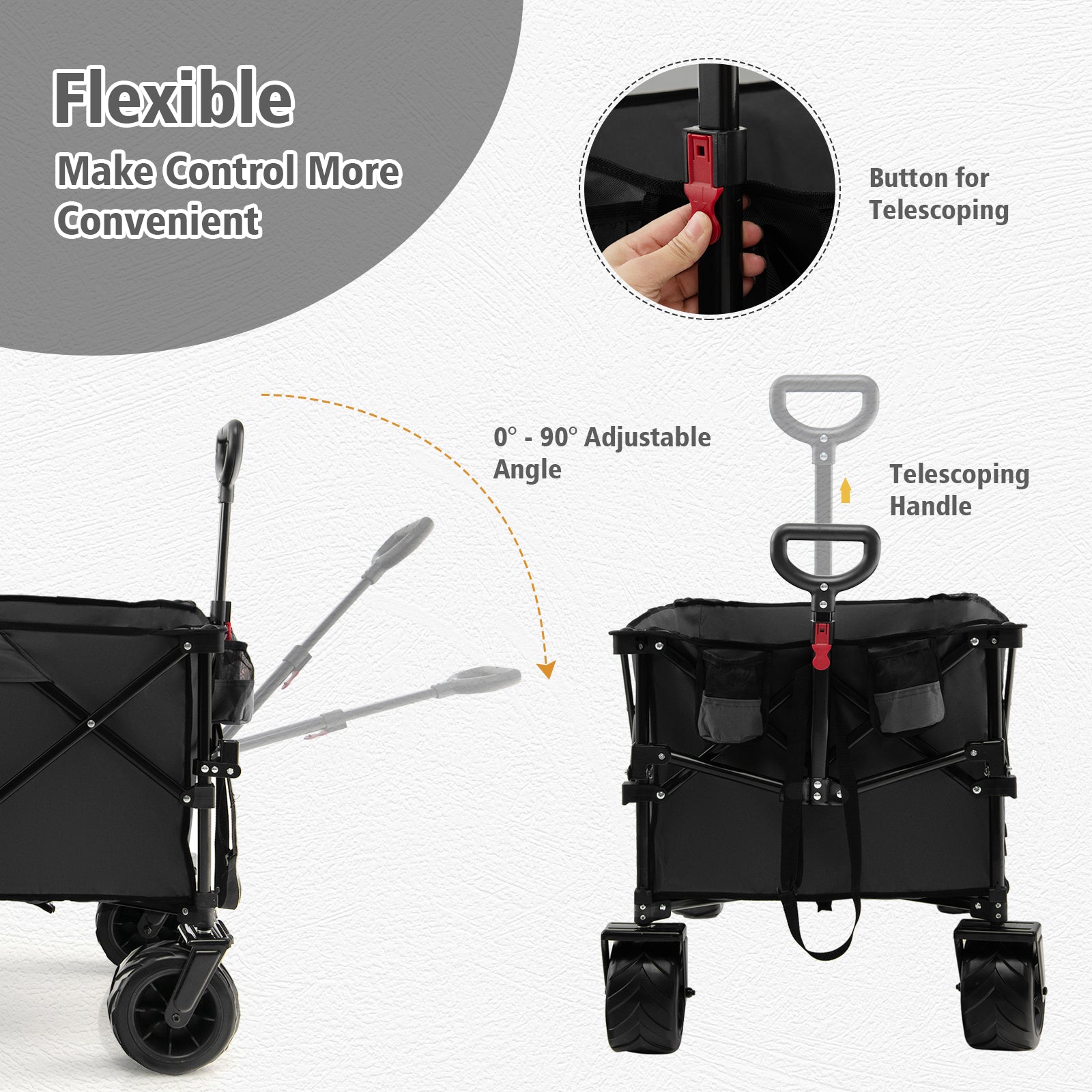 Folding Utility Garden Cart with Wide Wheels and Adjustable Handle