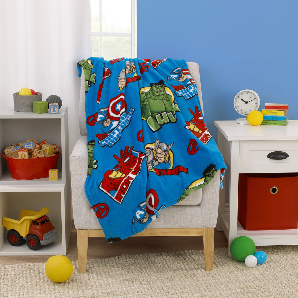 The Avengers I Am A Hero Blue, Green, and Red Super Soft Toddler Blanket