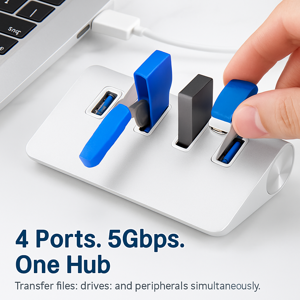 USB 3.0 Hub Aluminum Expansion Dock with Four Ports