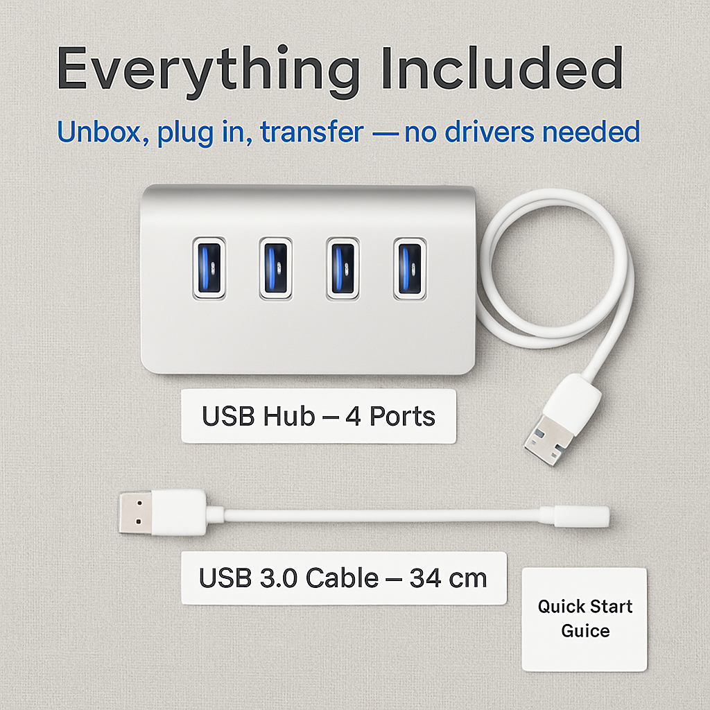 USB 3.0 Hub Aluminum Expansion Dock with Four Ports