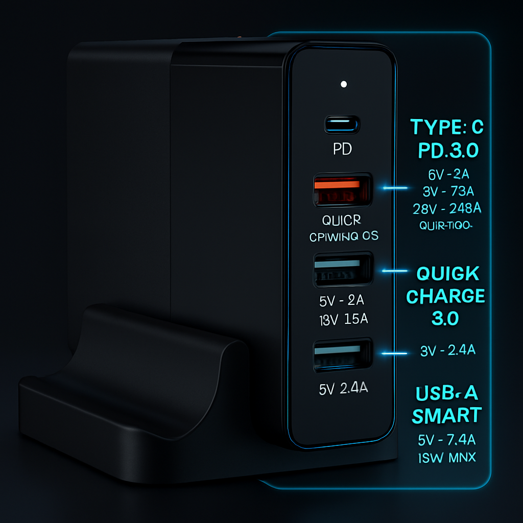 USB Fast Charger 6-Port Multi-Device Station