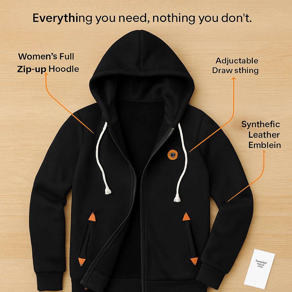 Women\'s Full Zip-up Brushed Inner Hoodie Sweatshirt