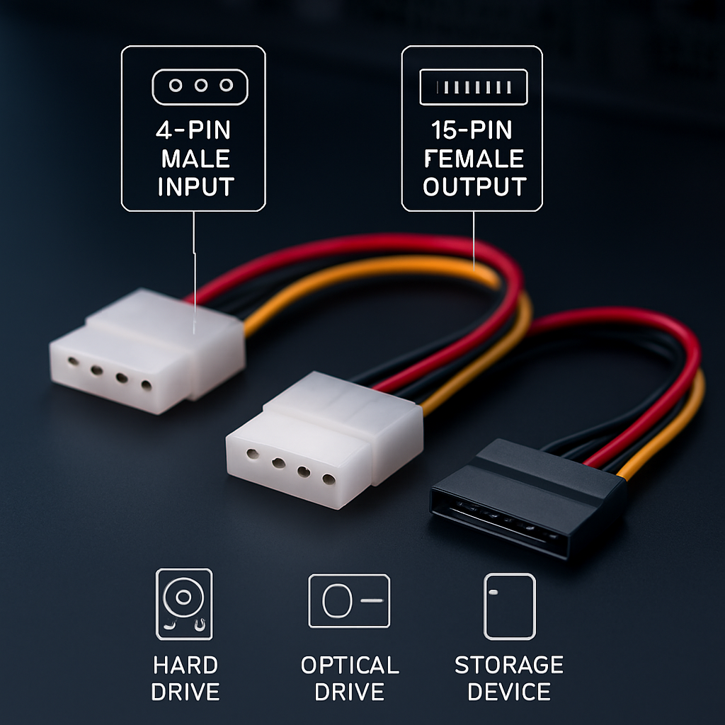 4 Pin to 15Pin Cable Adapter for Internal Drives