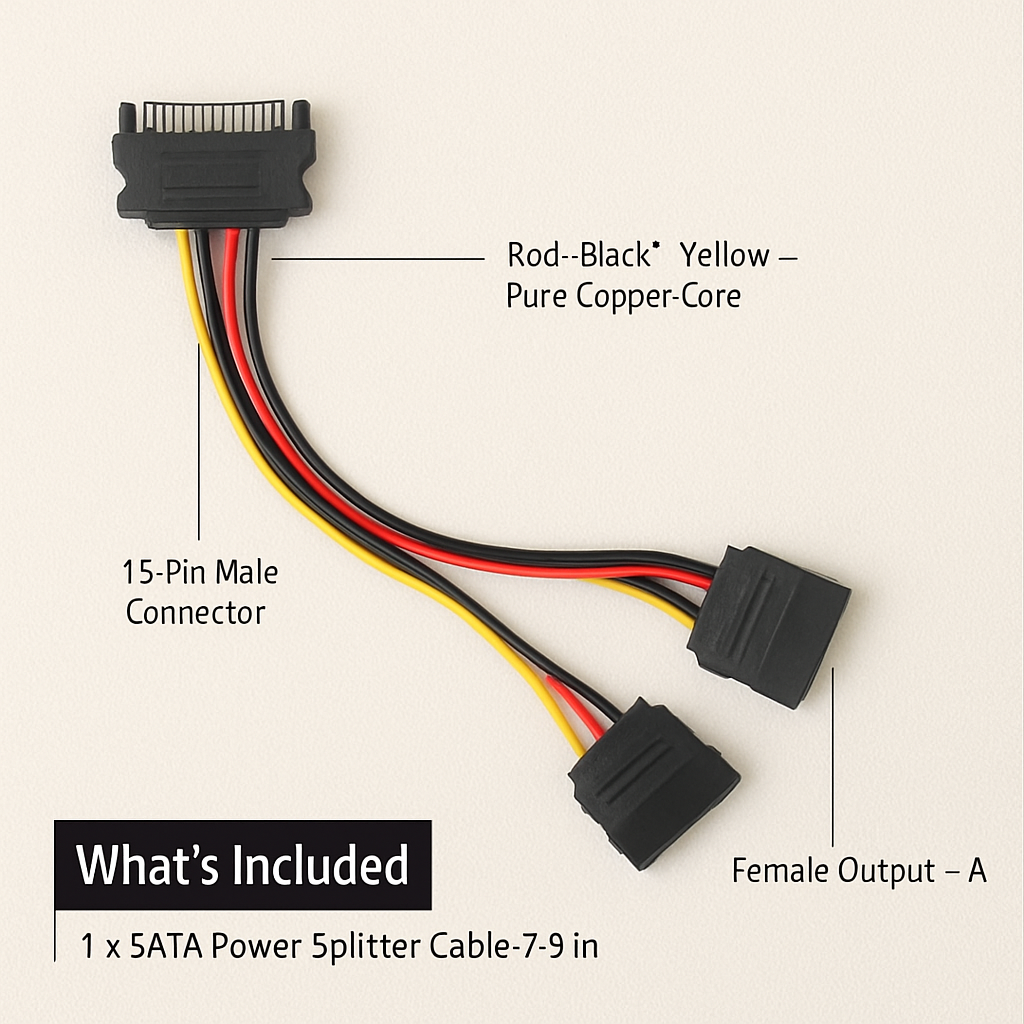 15Pin Y Splitter Cable Adapter for Hard Drive Power