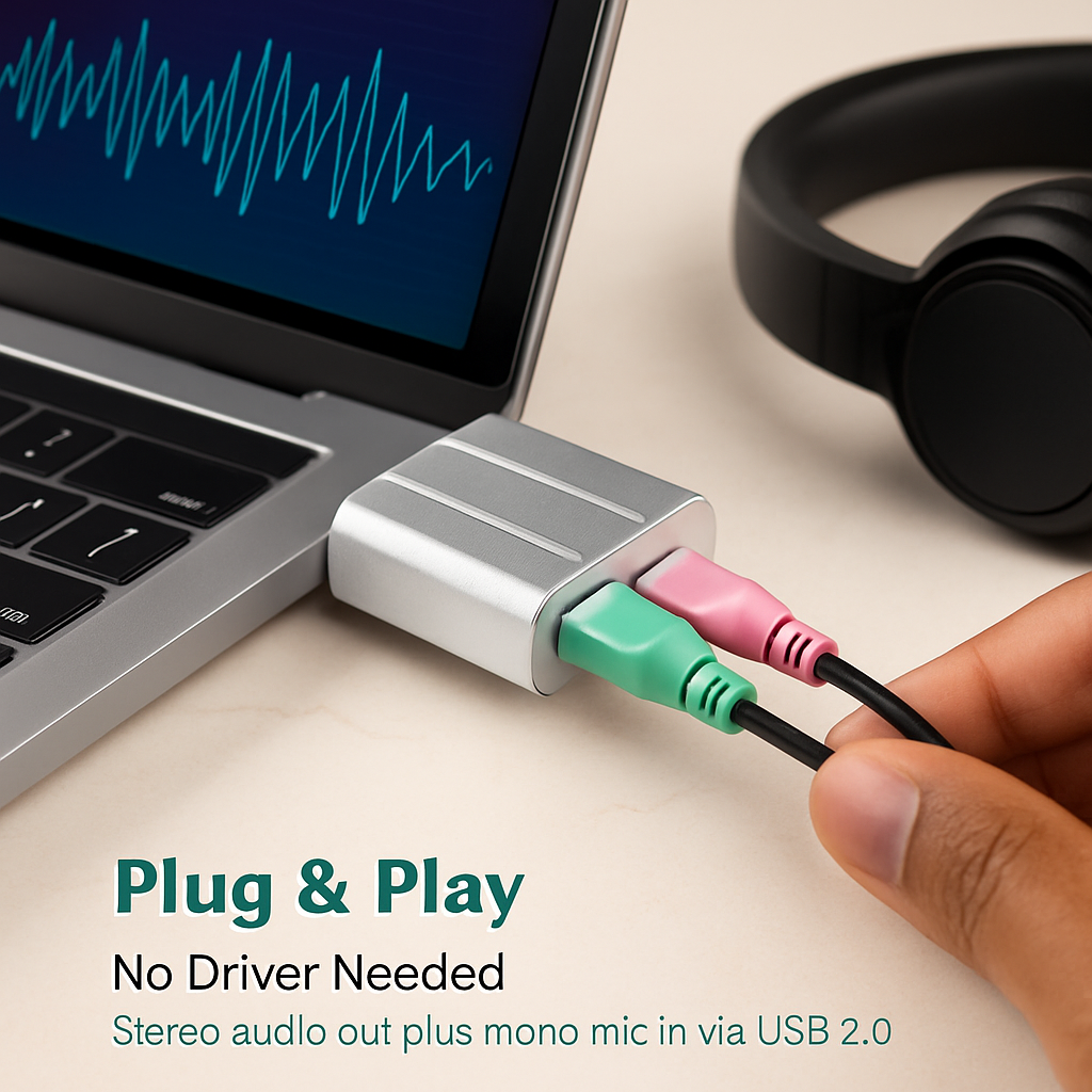 USB Audio Adapter External Stereo Sound Card w/ 3.5mm Headphone Microphone Jack Sound Converter For PC Laptops