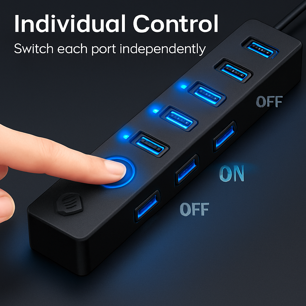 7-Port USB 3.0 Hub with Individual On/Off Switch