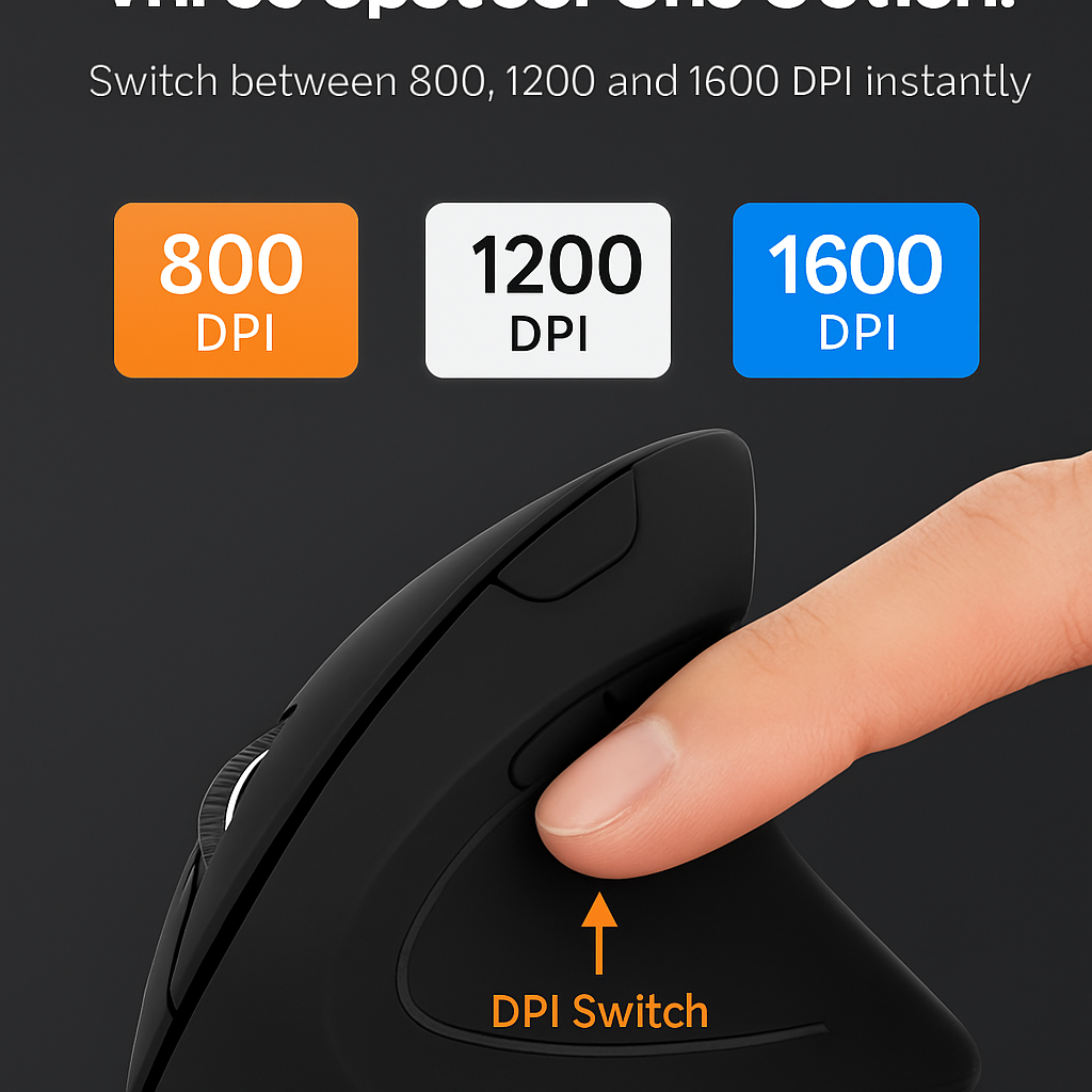 Wireless Vertical Mouse with 6 Buttons and Adjustable DPI