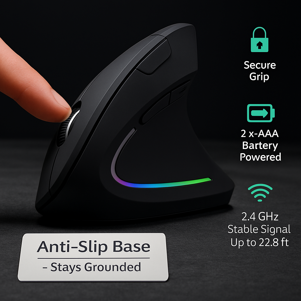 Wireless Vertical Mouse with 6 Buttons and Adjustable DPI
