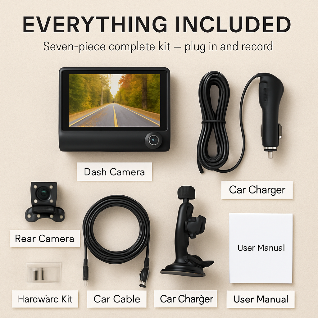 Car Dash Camera 3-Lens Front Inside Rear Recording